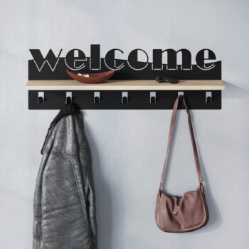 Стенно закачалка Welcome от метал - меламинов цвят черен - сапфирен дъб 86x15.2x29см.