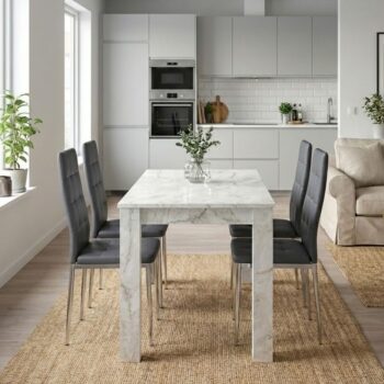 Комплект за трапезария 5 части Darlen - Rosa бял мраморен цвят - сив 125x72x74см.