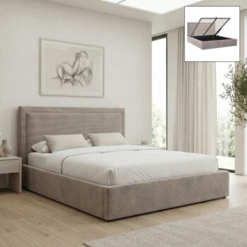 Легло Velar от плат с място за съхранение в цвят мокка 160x200см.