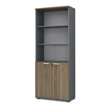 Venturo Megapap меламинова офис библиотека в цвят антрацит/орех, размери 80 × 40 × 200 см.
