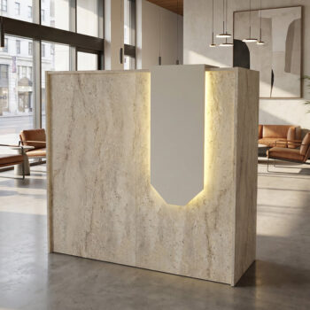 Navita Megapap melamine welcome desk - reception with LED in travertine - sandstone color 113.6x42x111.8cm.